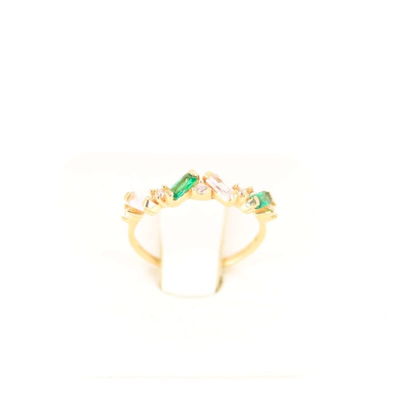 Anillo Circon baguette verde y blanco talla 7