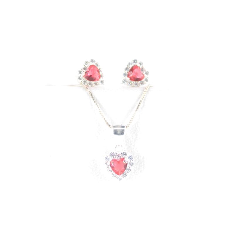 Set de corazon circon rosa plata
