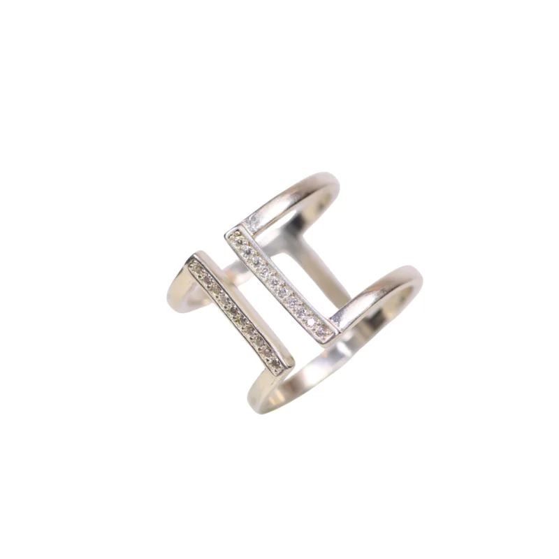 Anillo Dos Líneas Circones Separado Plata - Talla 7