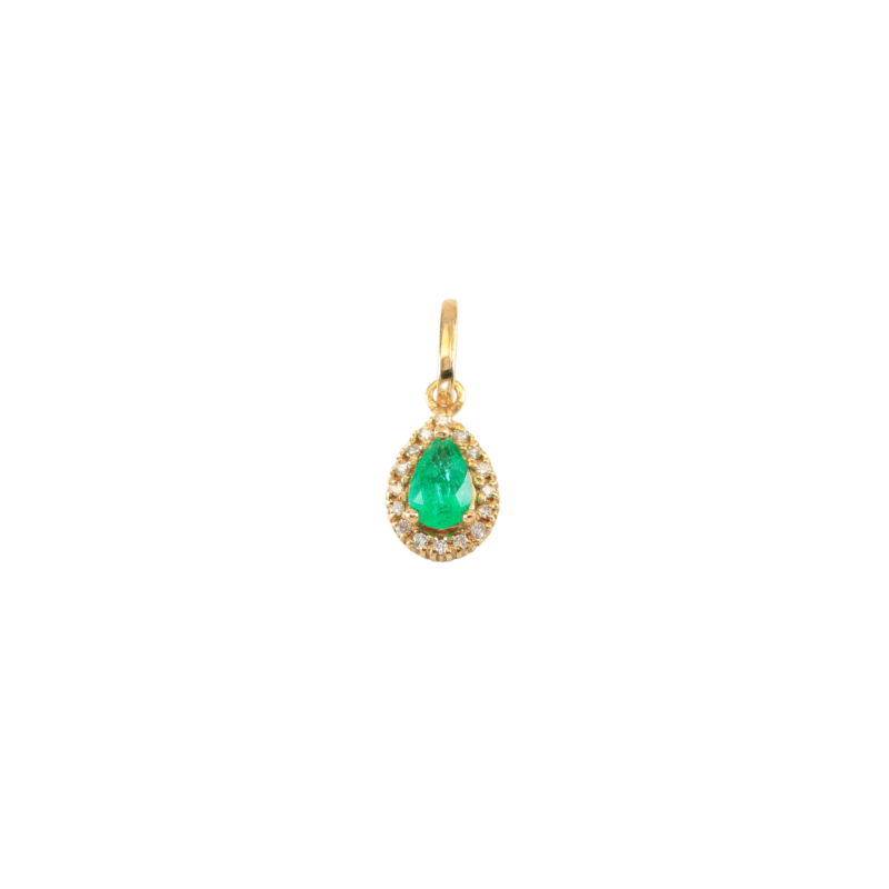 Dije Esmeralda y Diamantes Gota Victoria 16dts 0,16cts 15,61mm - 7,02mm