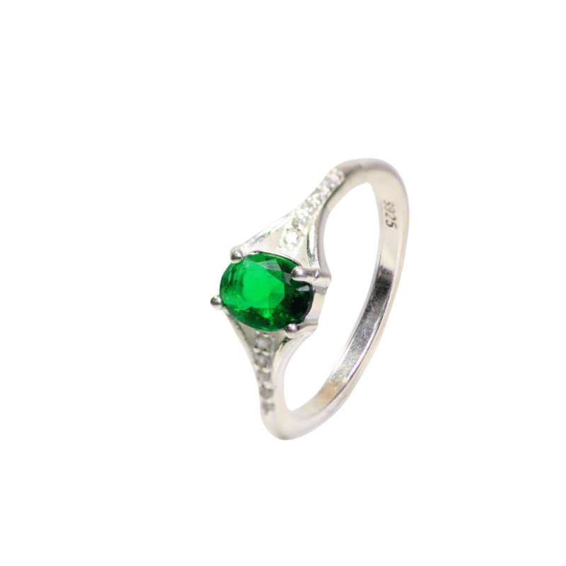 Anillo Promesa Circones Oval Verde y Blanco 7,5mm-1,6mm - Talla 6.5