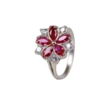 Anillo Flor Circones Rojos Plata 15,3mm-2,9mm - Talla 8