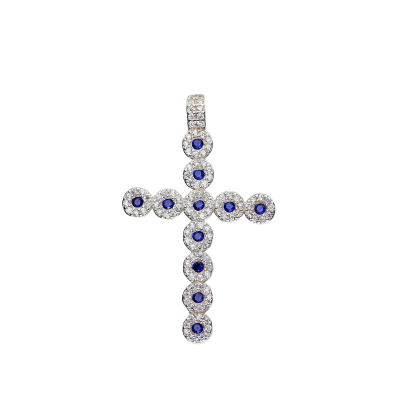 Dije Cruz Circones Blanco Y Azul Plata 36,3mm-22,3mm