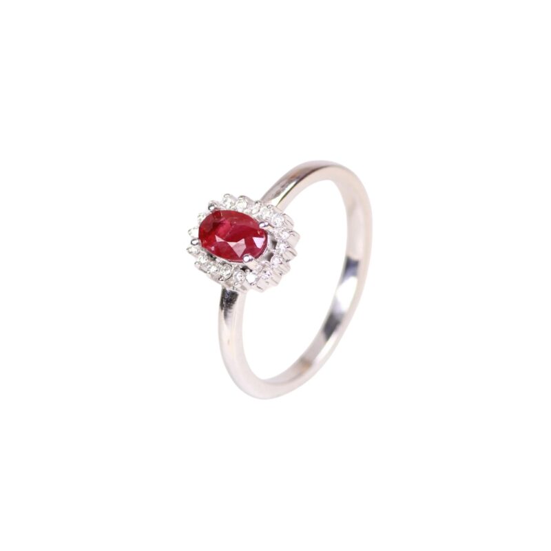 Anillo Rubi Lady Di Oval Diamantes Oro Blanco Talla 6
