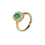 Anillo Esmeralda Y Diamantes Halo Girasol Oro 18K Talla 7,5