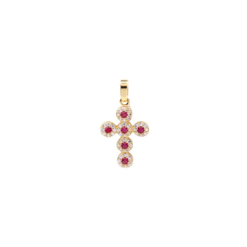 Dije Cruz Circones Fucsia Oro 18K 23,4mm-15,2mm 2,4mm