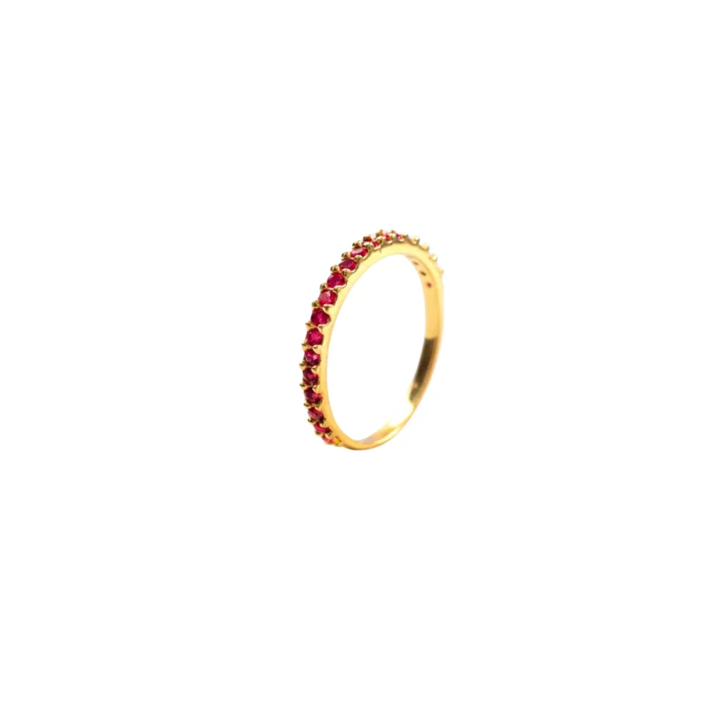 Anillo Cintillo Circones Fucsia Oro 18K  1,9mm-2,4mm Talla 6