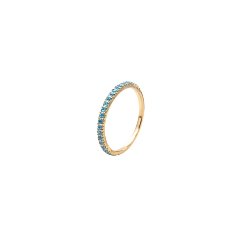 Anillo Cintillo Circones Azul Turquesa Oro 18K 1,6mm-1,9mm Talla 7,5