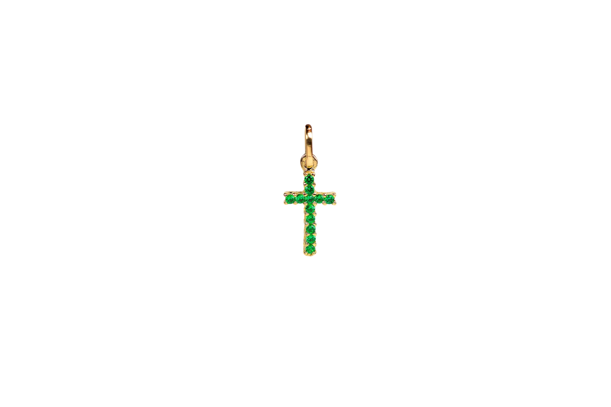 33208 Dije Cruz Circones Verdes Oro 18K 16,2mm-8,3mm - Imagen 1
