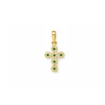 Dije Cruz Circones Verdes Y Blancos Oro 18K 20,4mm-12,3mm