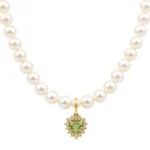 Cadena Perla Acolla Corazon Zafiro Verde Diamantes Oro 18K 40cm-0,5mm