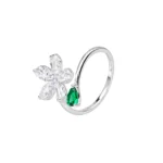 Anillo Flor Gota Circones Verde Plata Talla 9