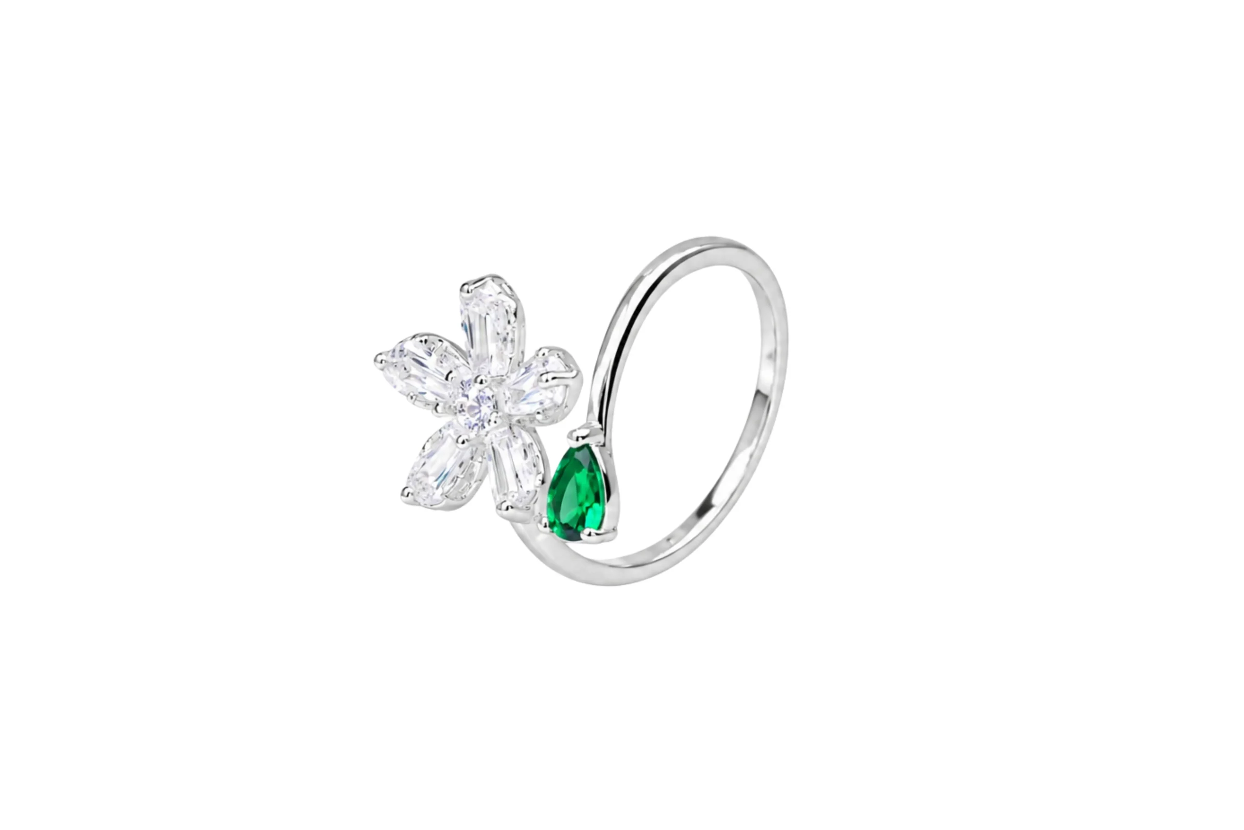 33315 Anillo Flor Gota Circones Verde Plata Talla 9 - Imagen 1