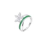 Anillo Flor Cinta Circones Verde Plata Talla 6
