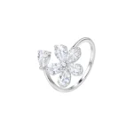 Anillo Flor Gota Blanco Circones Plata Talla 7
