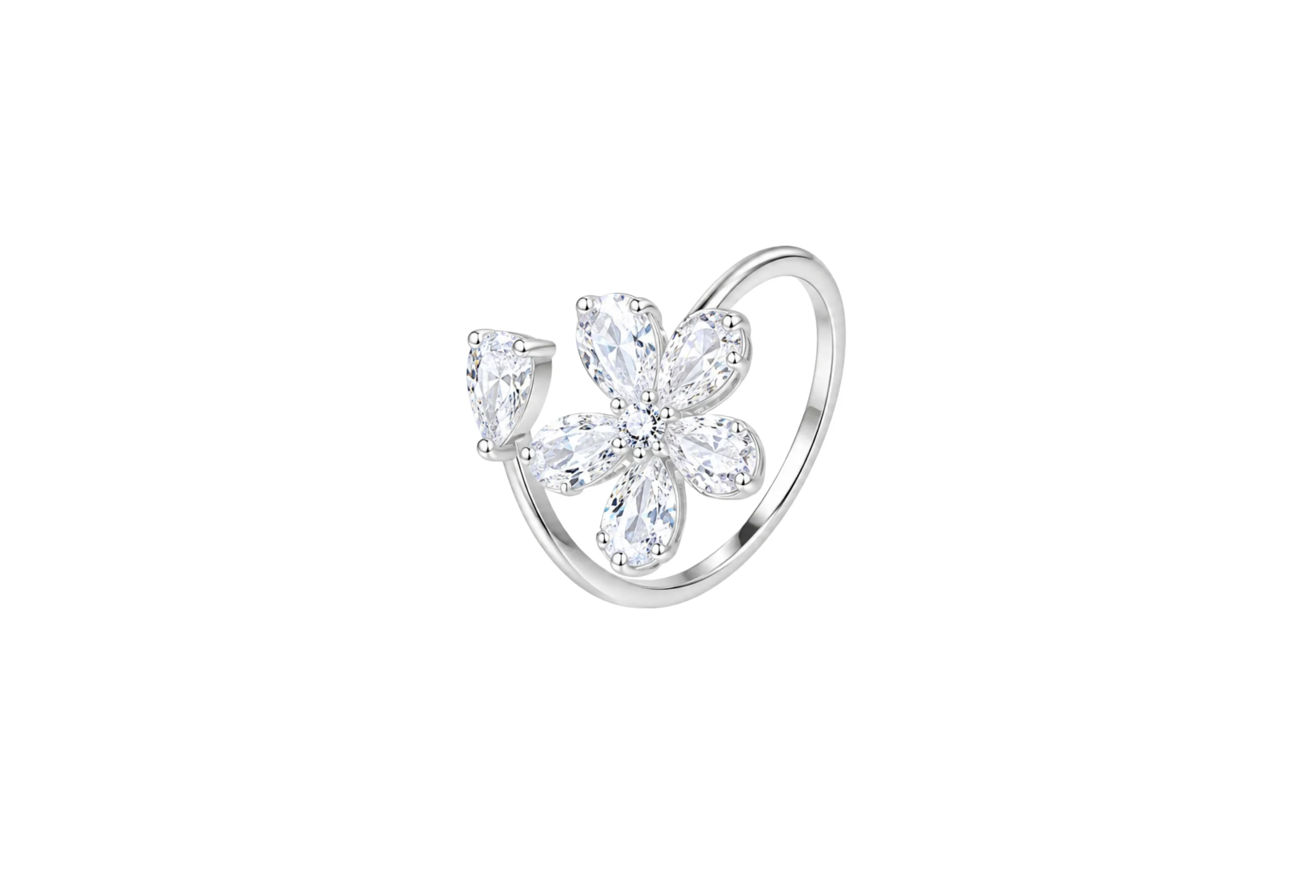 33319 Anillo Flor Gota Blanco Circones Plata Talla 7 - Imagen 1
