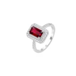 Anillo Baguette Rojo Plata Talla 7
