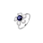 Anillo Flor Circones Azul Plata Talla 5
