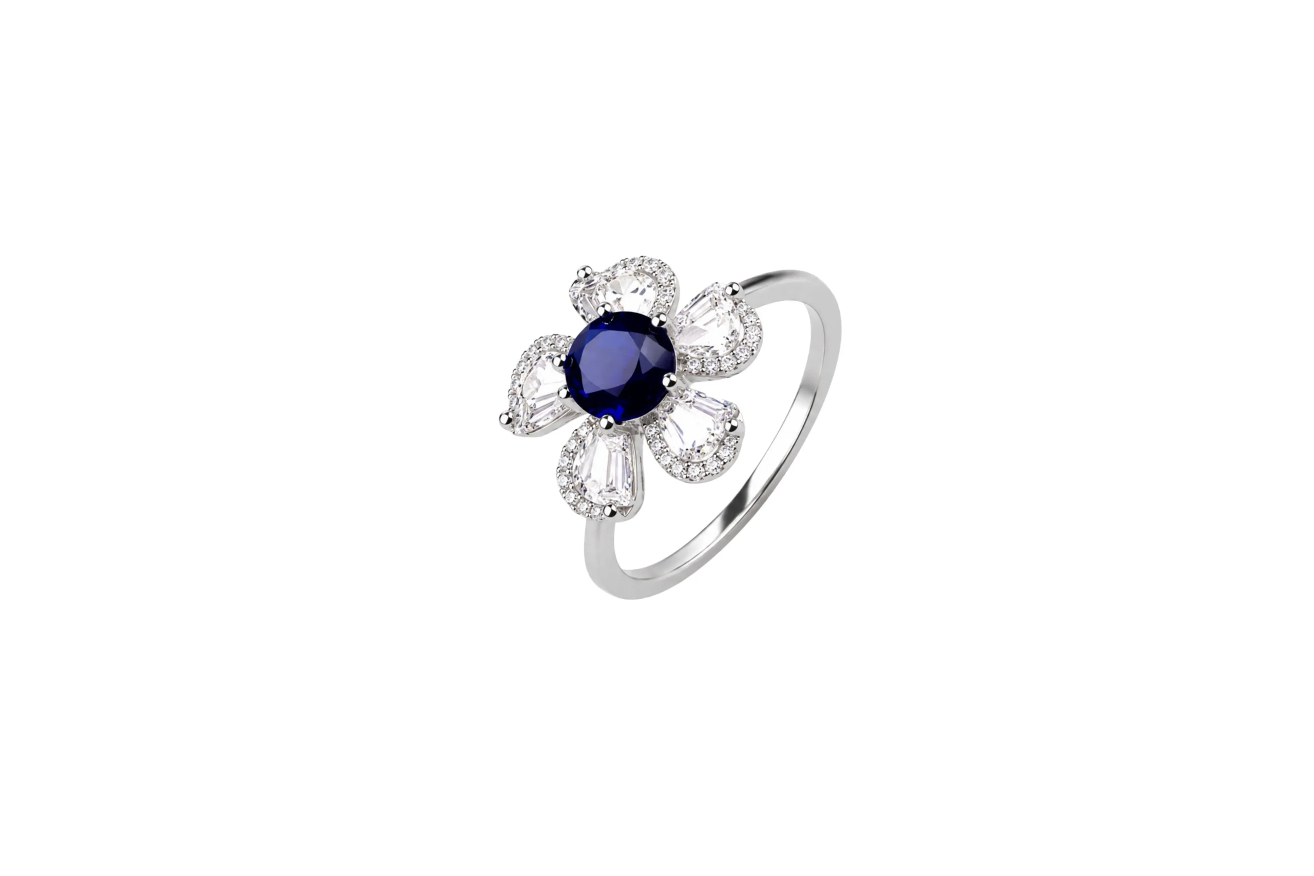 33329 Anillo Flor Circones Azul Plata Talla 5 - Imagen 1